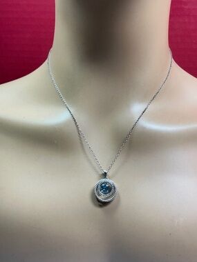 JWBR Sterling Silver Floating Blue Topaz Pendant Necklace. 18.75 inches long